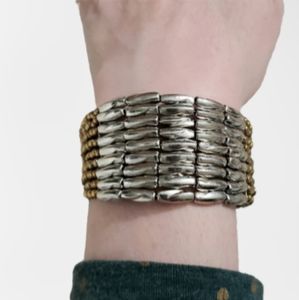 Elegant Layered Silver and Gold Seed Bead Cuff Bracelet
